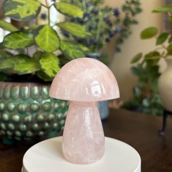 Discounted* Large Rose Quartz Crystal Mushroom Carving with Imperfection - Picture 10 of 13